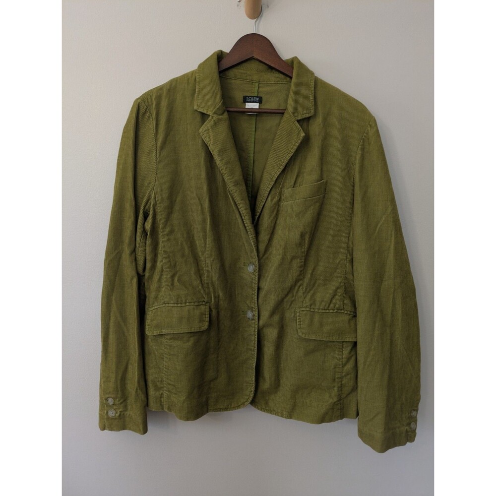 J Crew Womens Corduroy Blazer Jacket Olive Green Academia Vintage 2 Button Sz 14